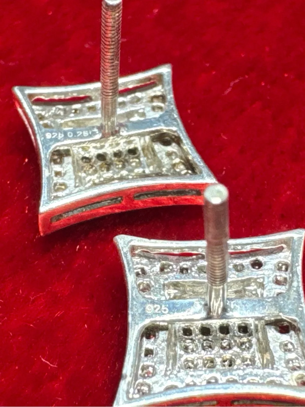 925 Sterling Silver Diamond Stud Earrings 0.25 CT Pave 2.6g Square Cluster